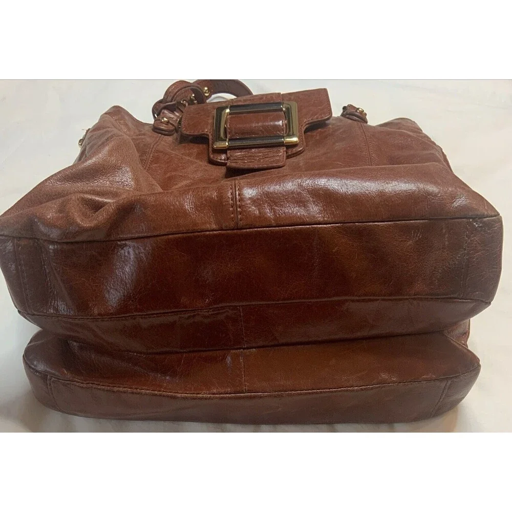 Badgley Mischka Brown Distressed Leather Tote Shoulder Bag Gold Hardware Boho
